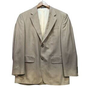 Oscar De La Renta Mens  Blazer Jacket 40R Beige Silk & Wool Blend